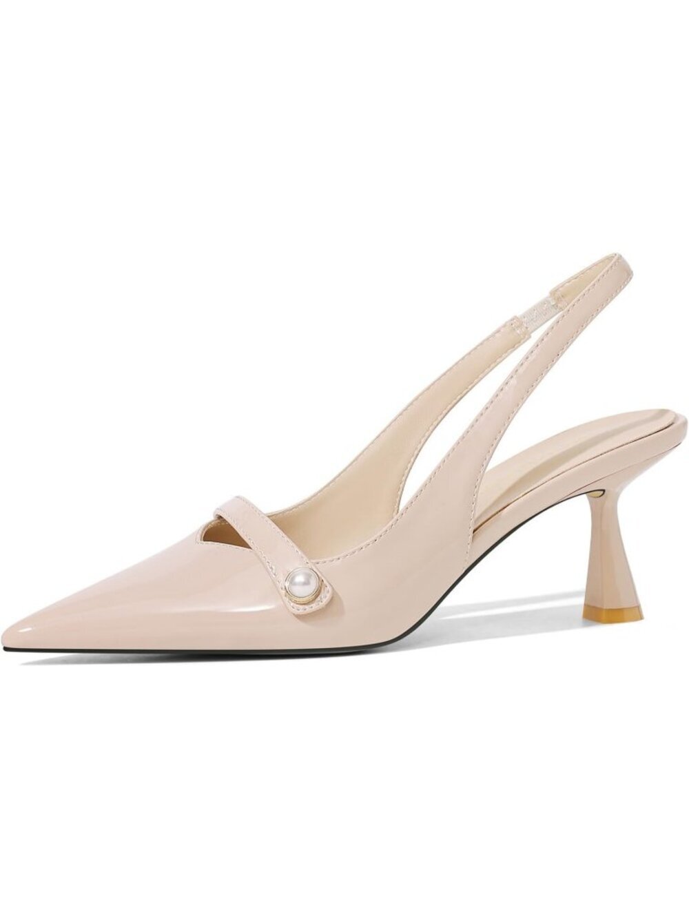Women's Nude Faux Leather Closed Pointed Toe Slingback Stylish Elegent Low Heel